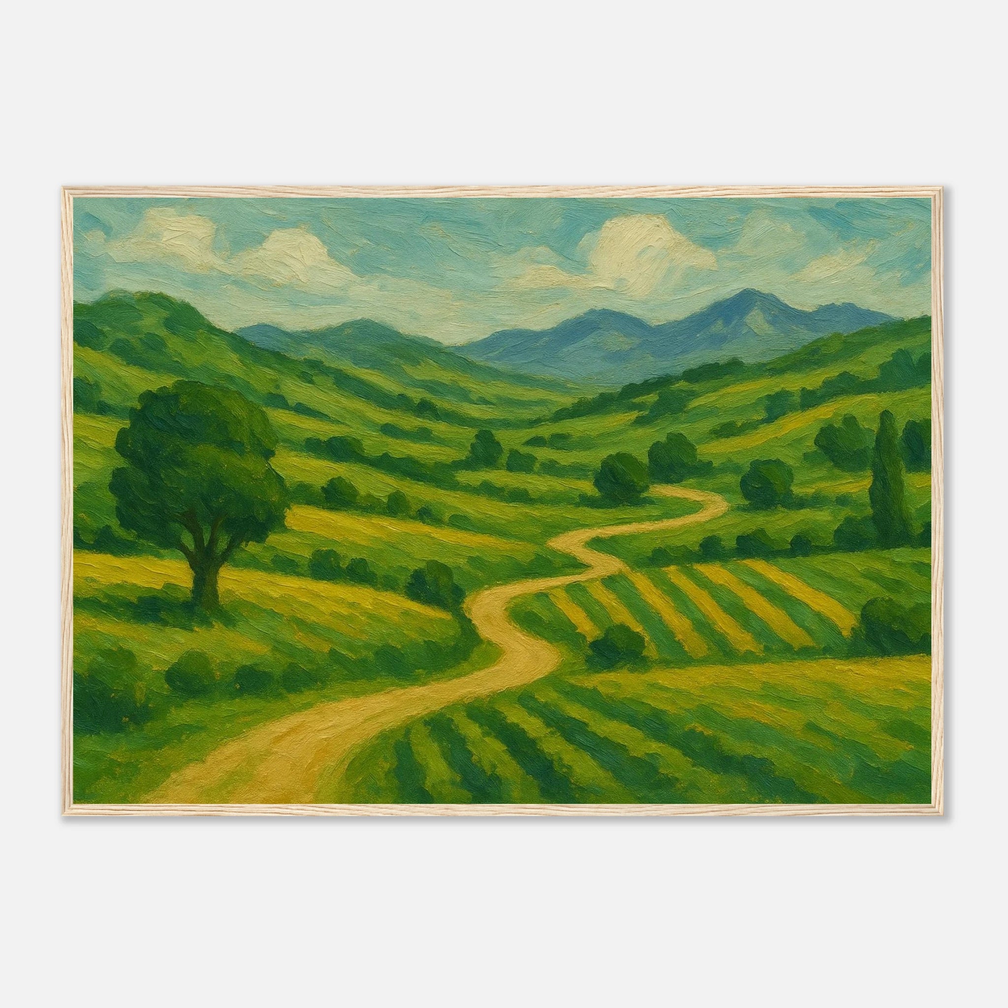 Wood frame A1 (59.4 x 84.1 cm) - “Winding Through Green” | Rolling Hills Countryside Print - Play By Print