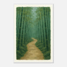 White frame 60x90 cm 24x36″ - Bamboo Forest Path – Gouache Landscape Art Print - Play By Print