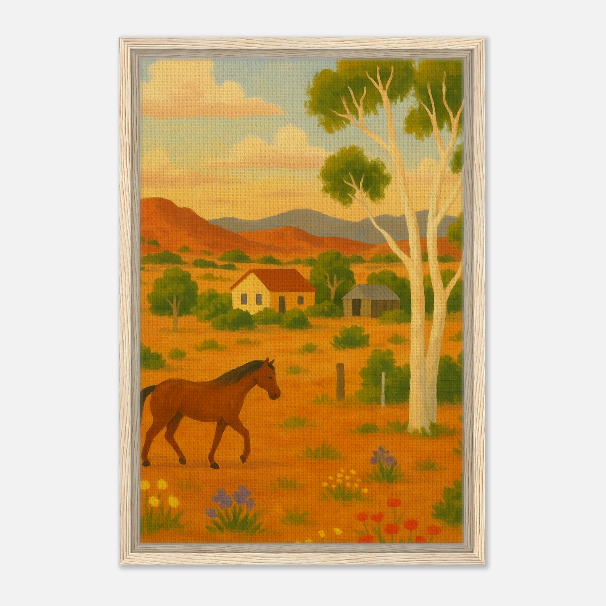 Wood frame 40x60 cm 16x24″ - Outback Horse & Gum Tree Canvas Wall Art - Play By Print
