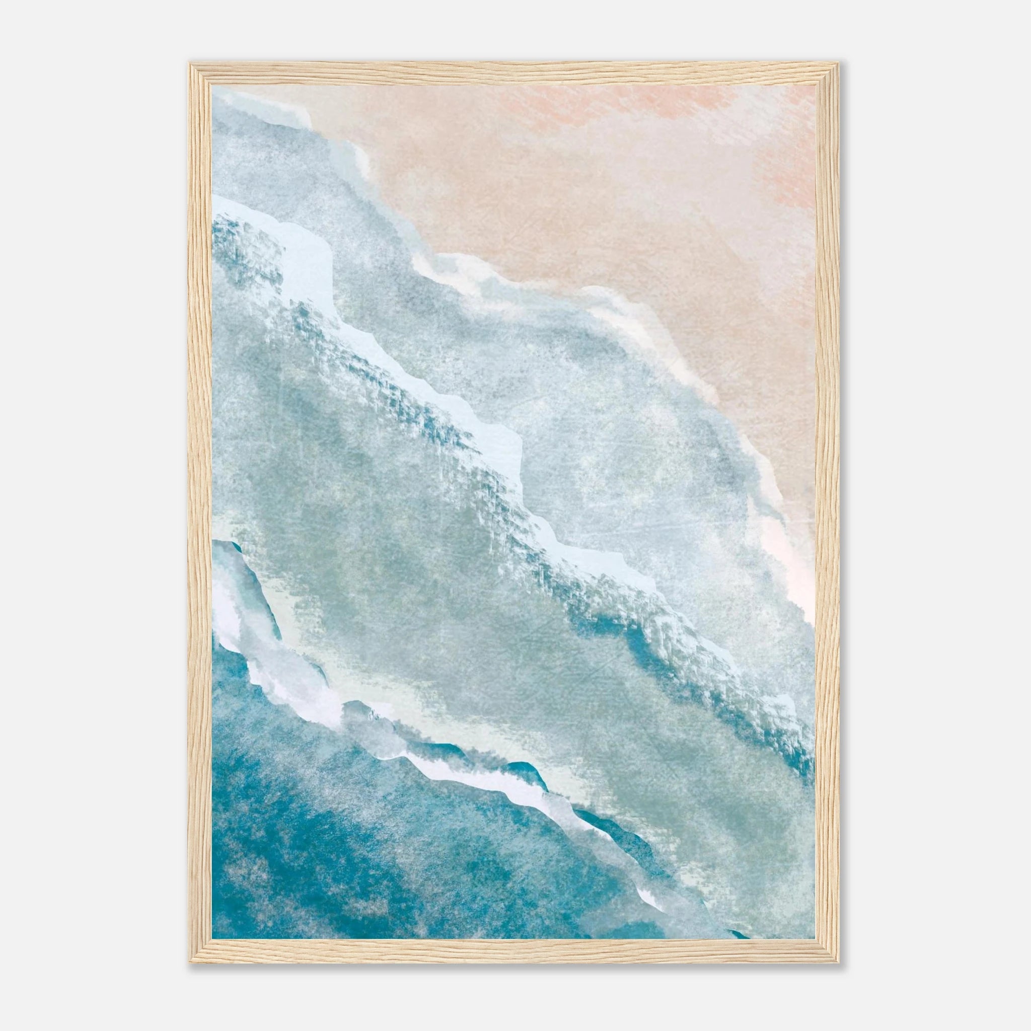Wood frame - Soft Shoreline – Abstract Coastal Waves in Pastel by Daisy - Daisy
