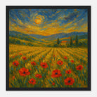 Black frame 30x30 cm 12x12″ - “Golden Hour in the Poppies” | Vibrant Sunset Landscape Art - Play By Print