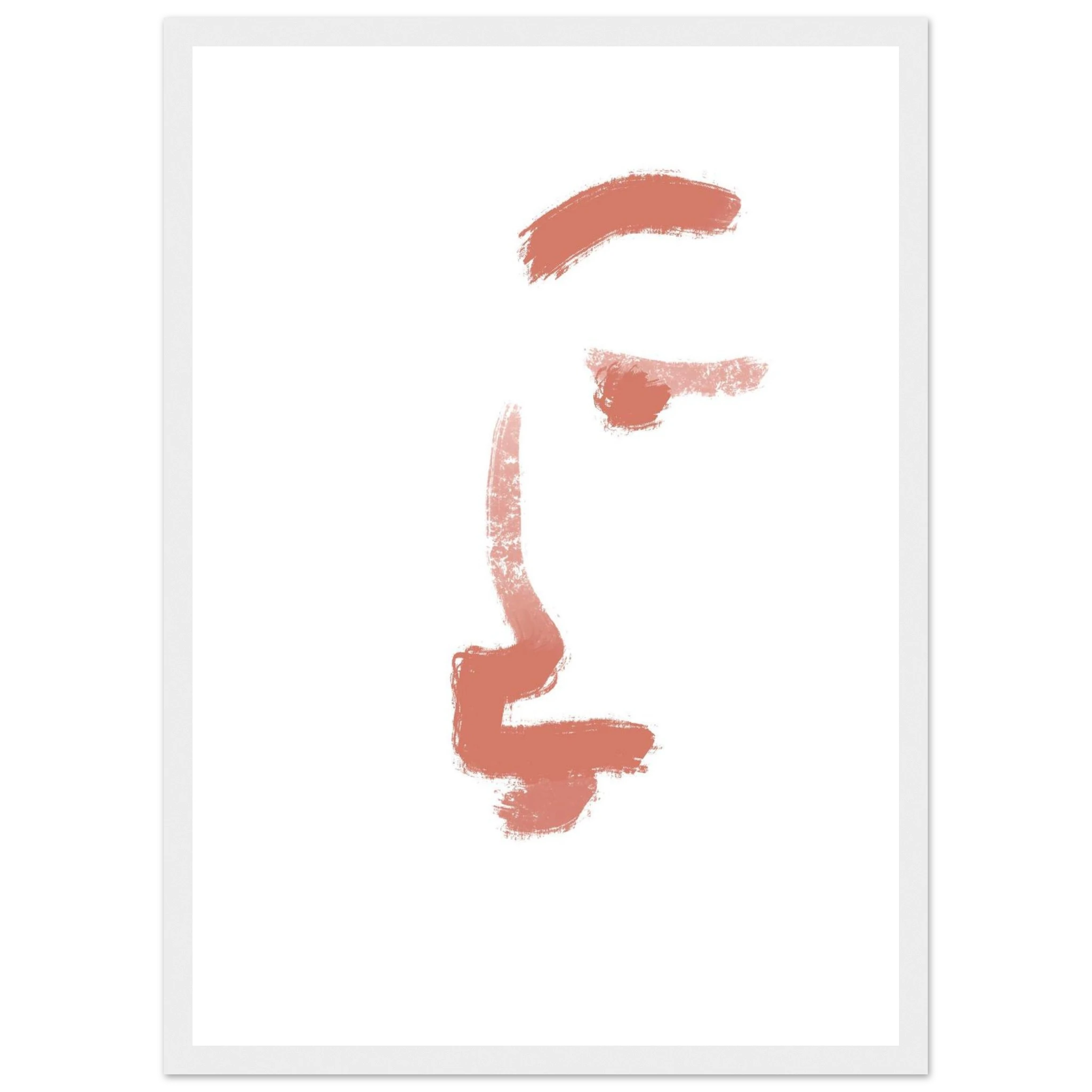 White frame - Bare Expression – Minimalist Abstract Face Print in Terracotta - Daisy
