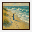 Dark wood frame 50x50 cm 20x20″ - “Soft Steps by the Sea” | Serene Coastal Art Print - Play By Print