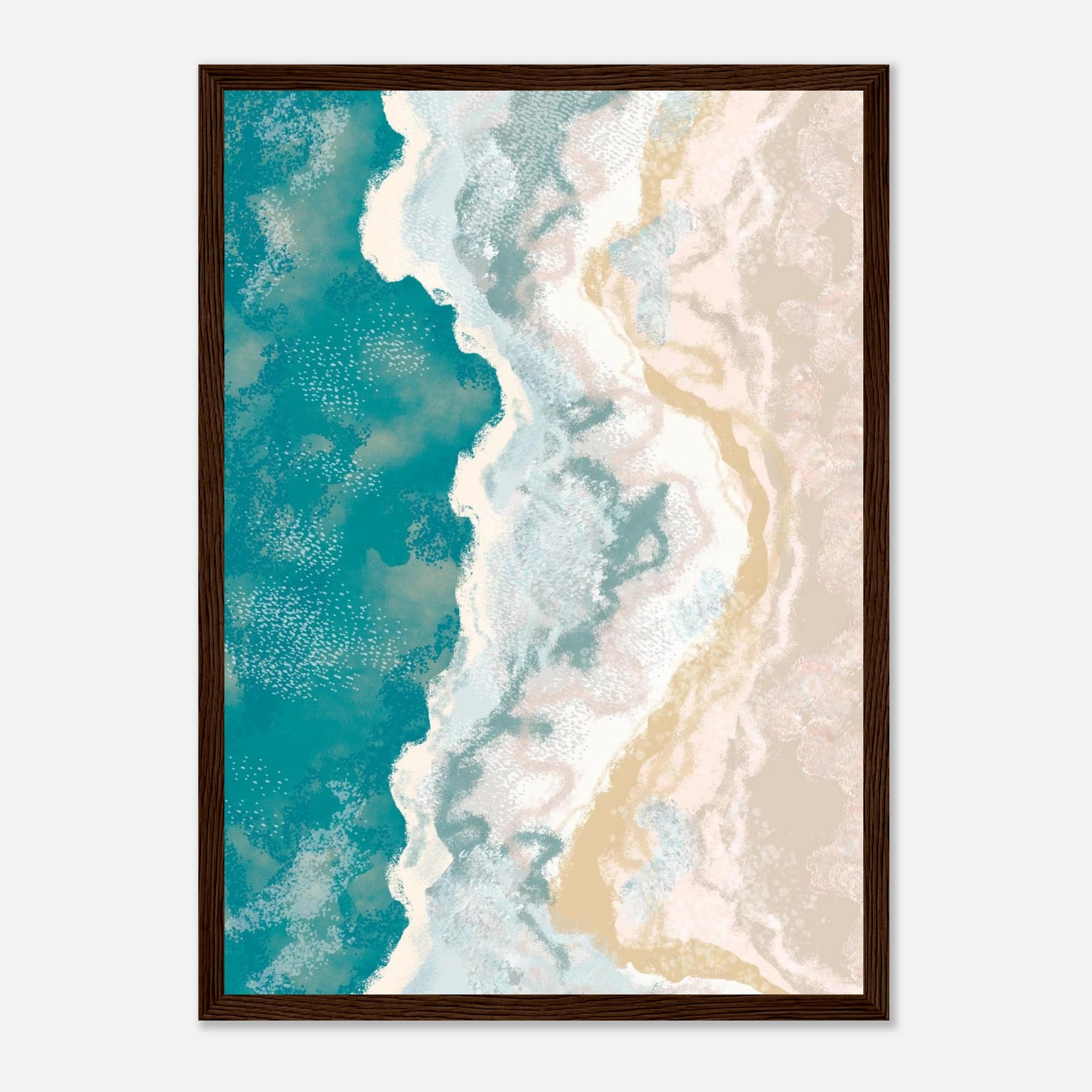 Dark wood frame - Golden Shoreline – Textured Coastal Abstract Beach Art - Play By Print