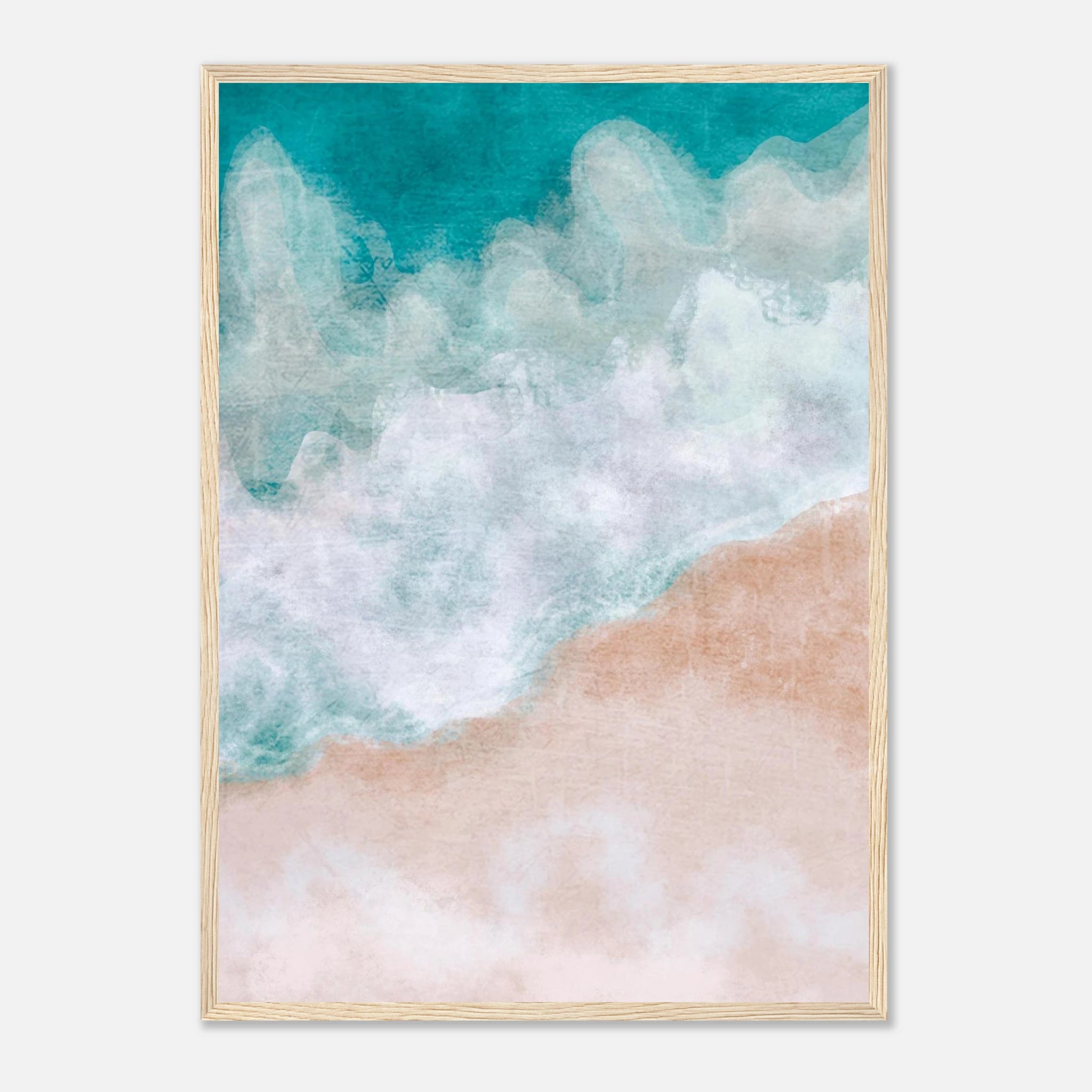 Wood frame - Coastal Bliss – Soft Wave Abstract Beach Print - Daisy