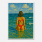 White frame A2 (42 x 59.4 cm) - Back to the Horizon | Red Bikini Coastal Wall Art - Play By Print