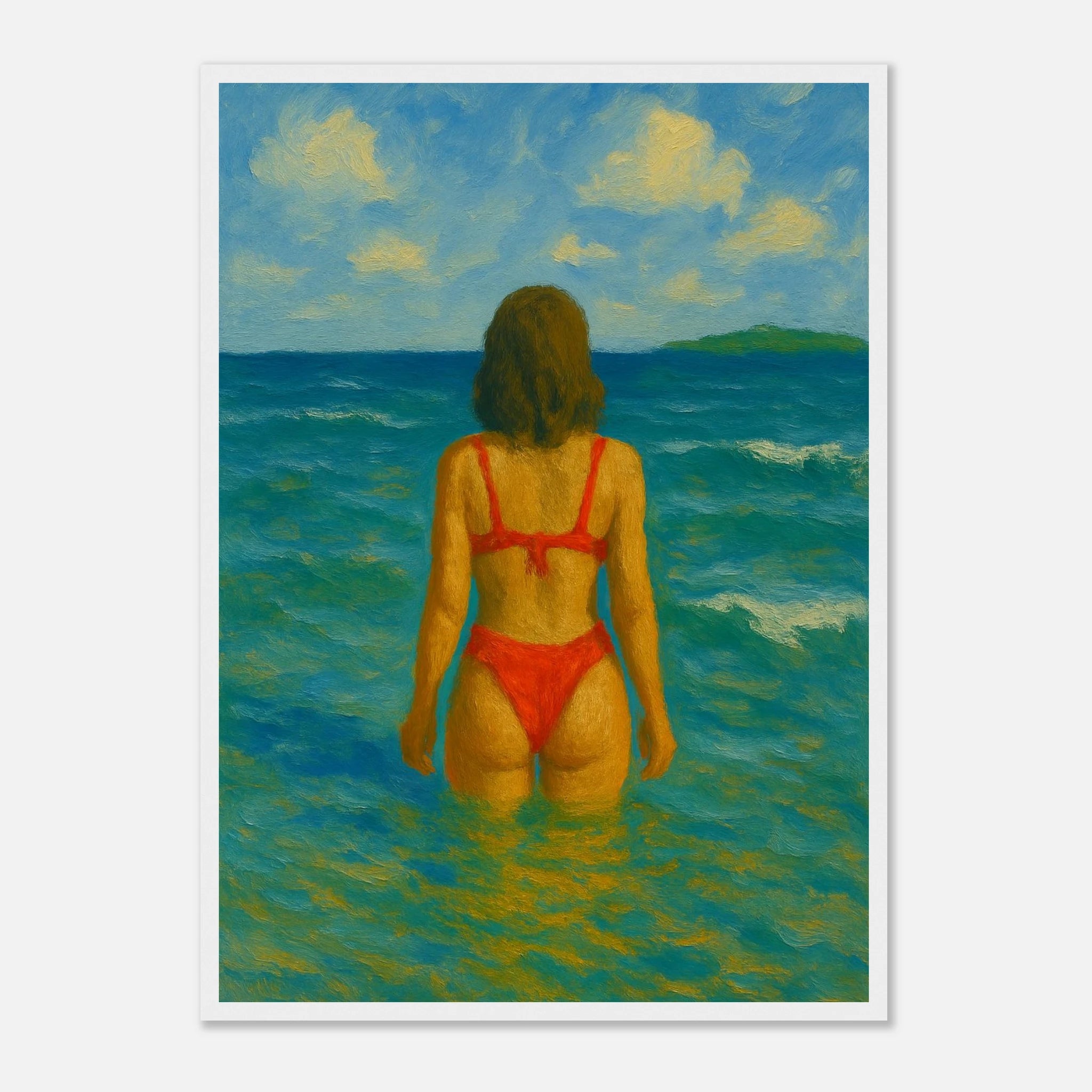 White frame A2 (42 x 59.4 cm) - Back to the Horizon | Red Bikini Coastal Wall Art - Play By Print