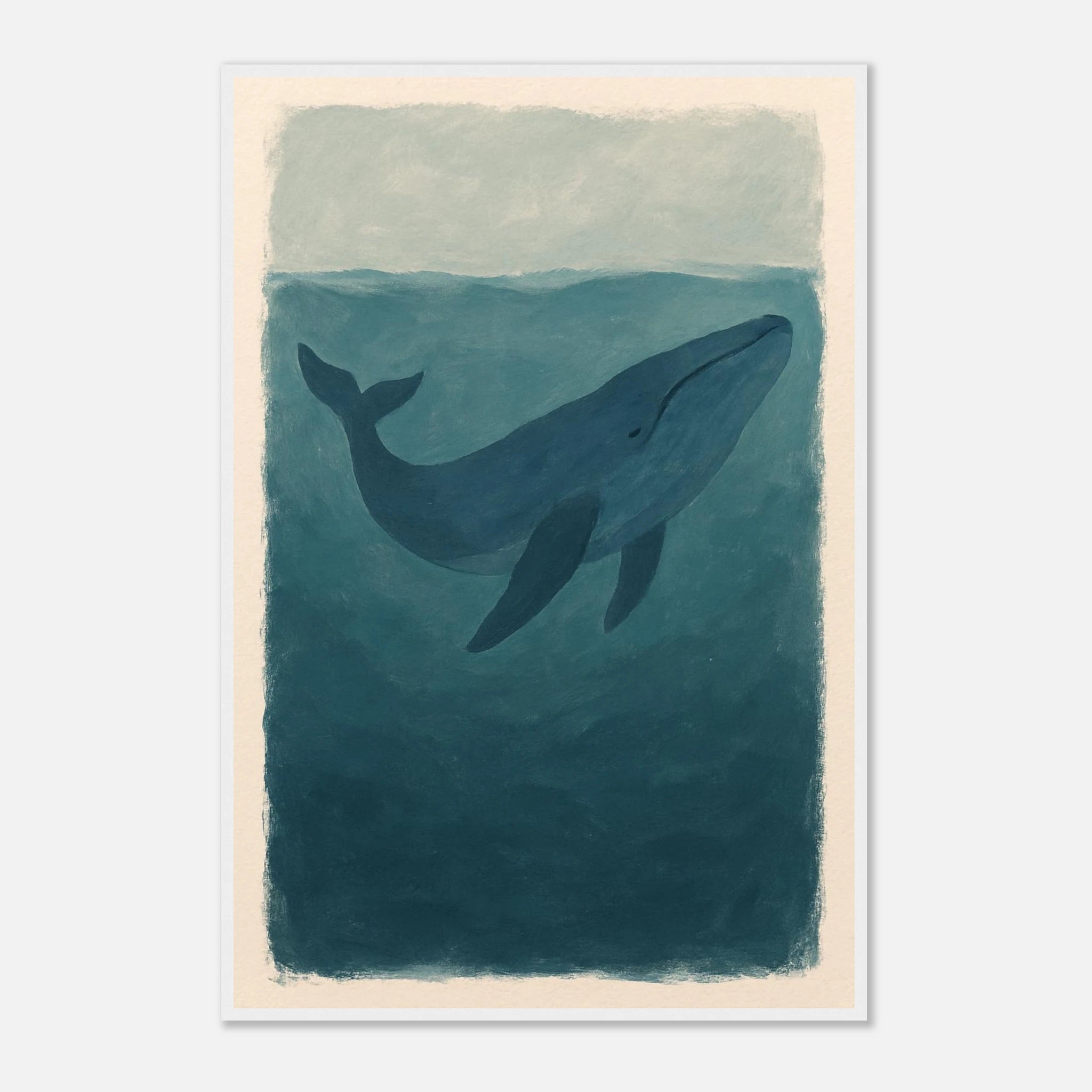 White frame 60x90 cm 24x36″ - Blue Whale – Gouache-Style Art Print - Play By Print