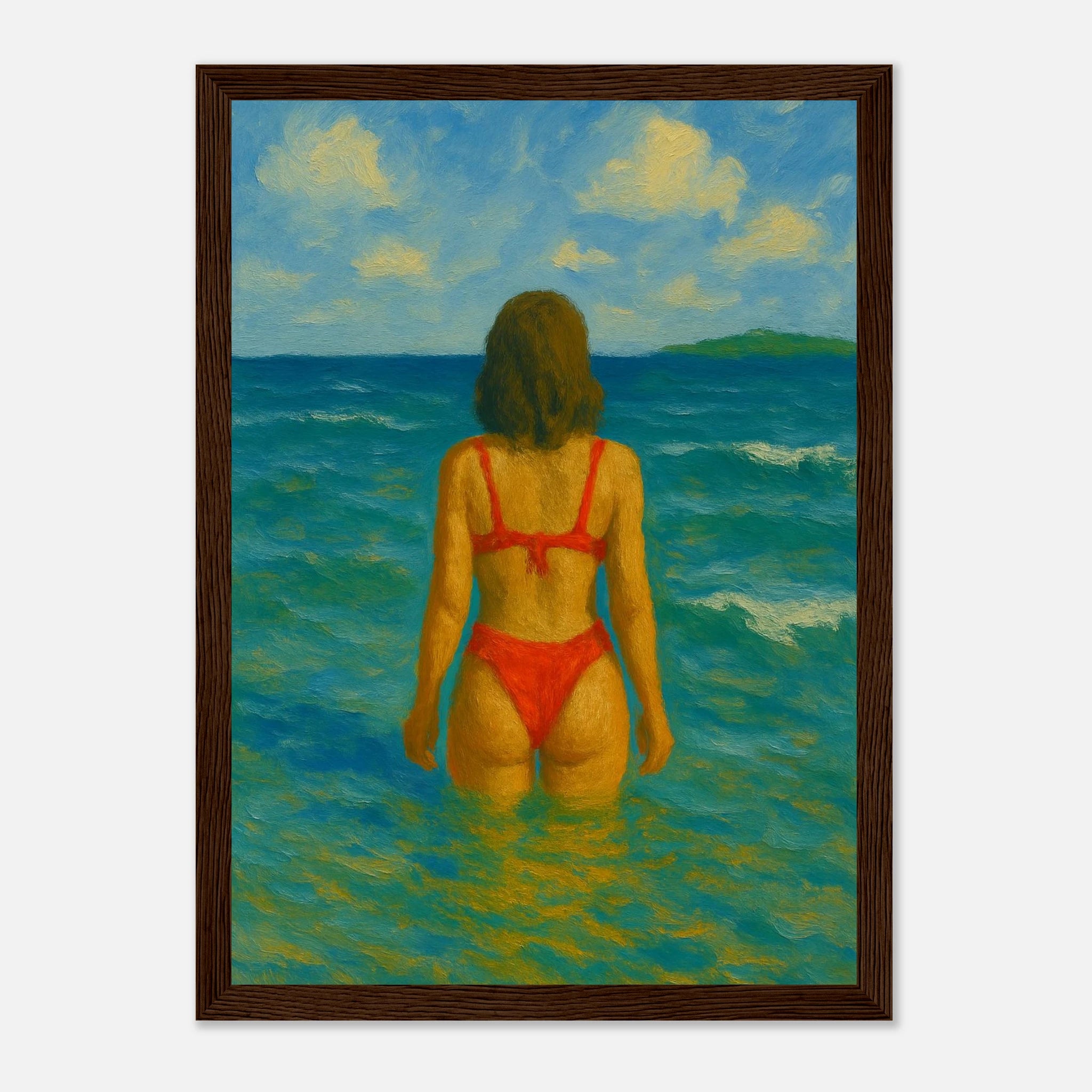 Dark wood frame 21x29.7 cm 8x12" - Back to the Horizon | Red Bikini Coastal Wall Art - Play By Print