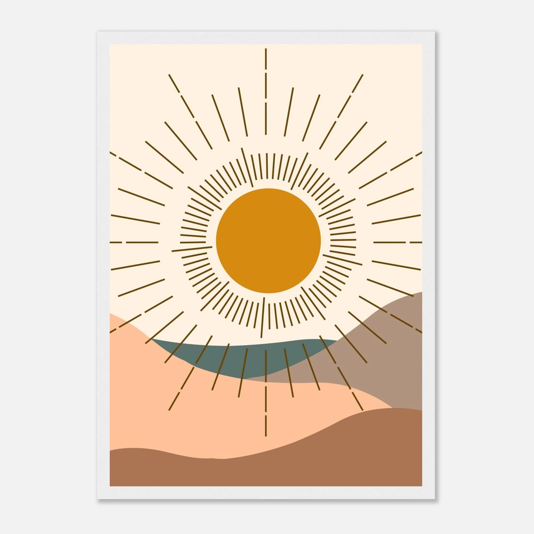 White frame - Minimalist Sun Print Boho Desert Landscape Wall Art - Play By Print