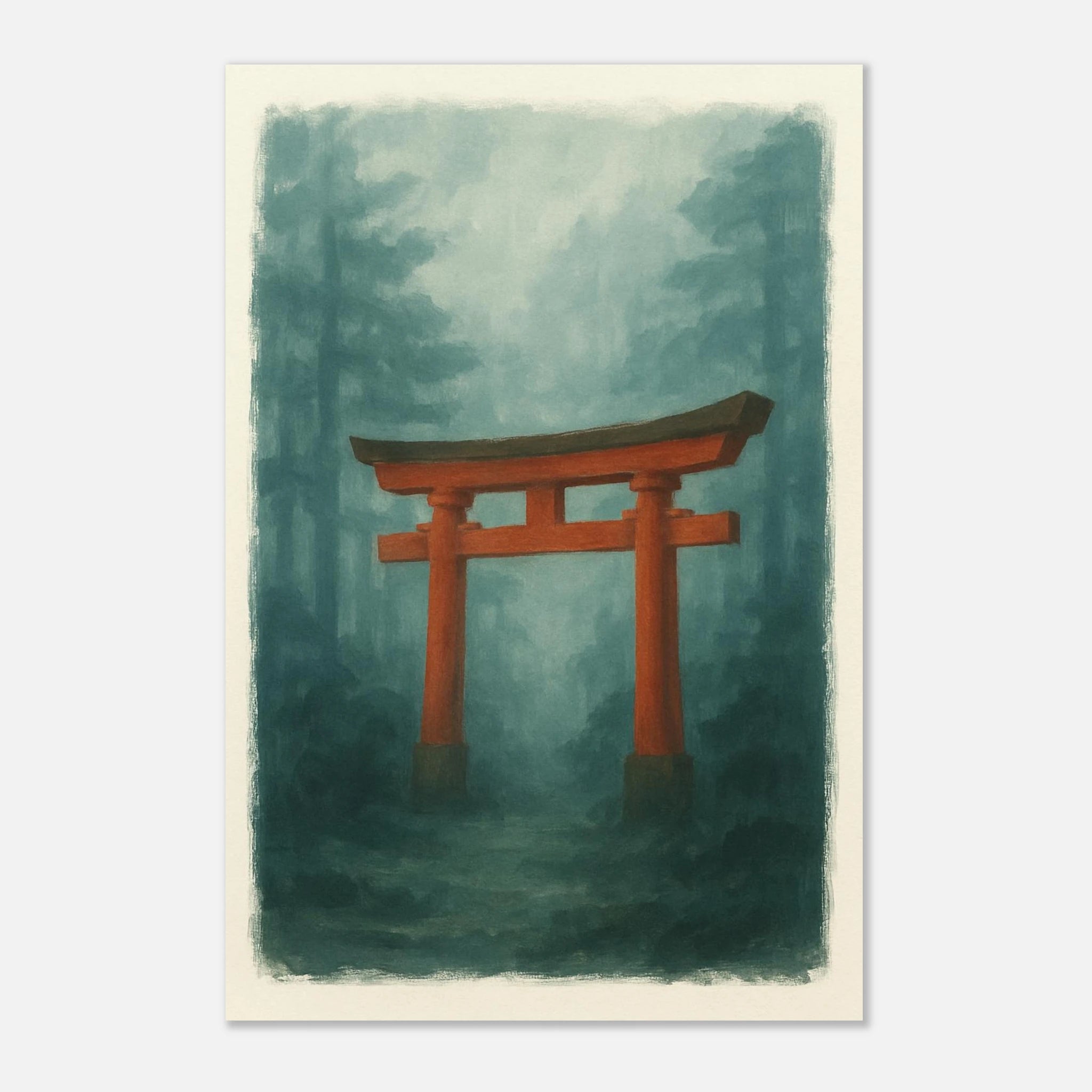 Unframed 40x60 cm 16x24″ - Torii Gate in Mist – Gouache Japanese Landscape Art Print - Play By Print