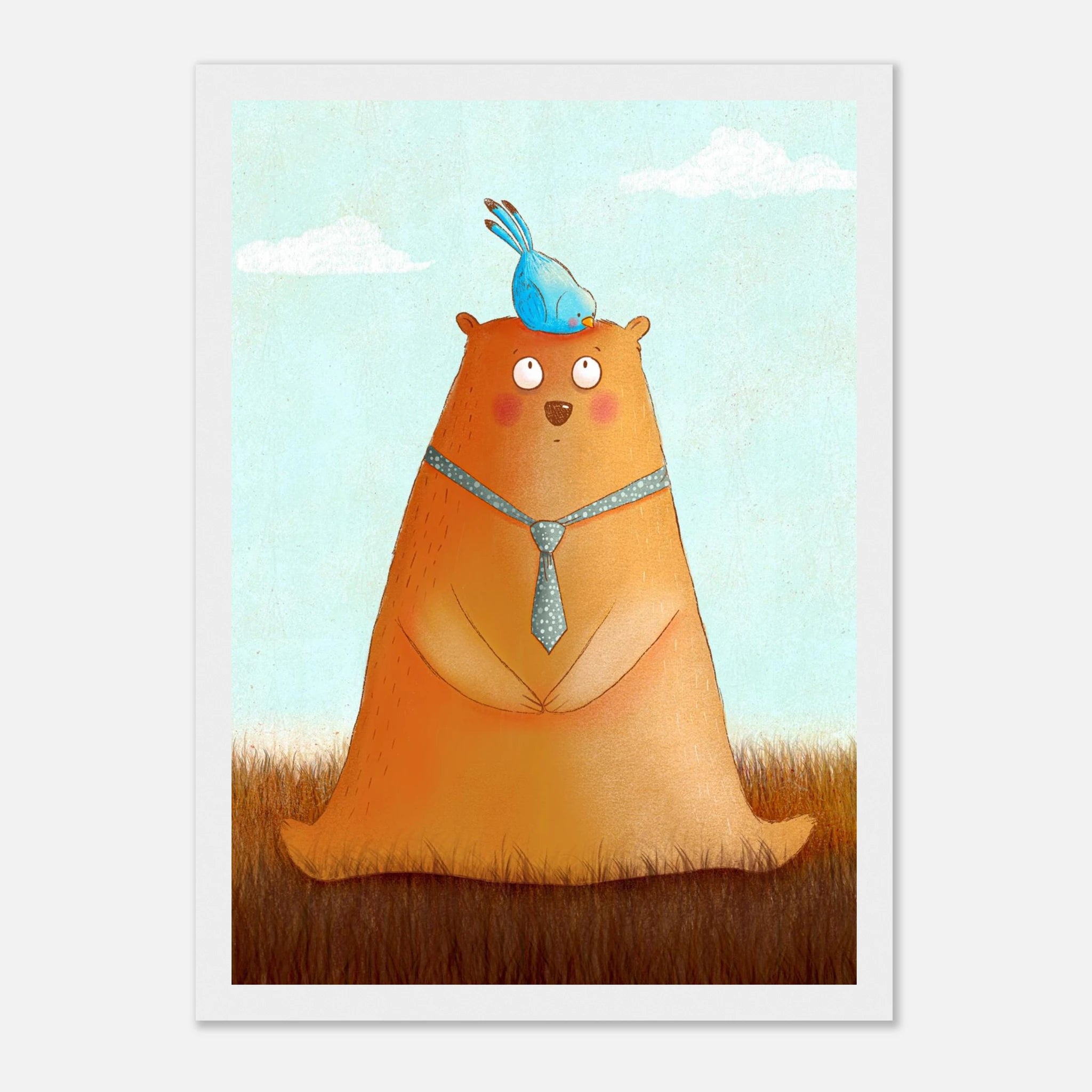 White frame A4 (21x29.7 cm 8x12") - Bear and Bird Nursery Print | Whimsical Animal Wall Art for Kids’ Rooms - Iris