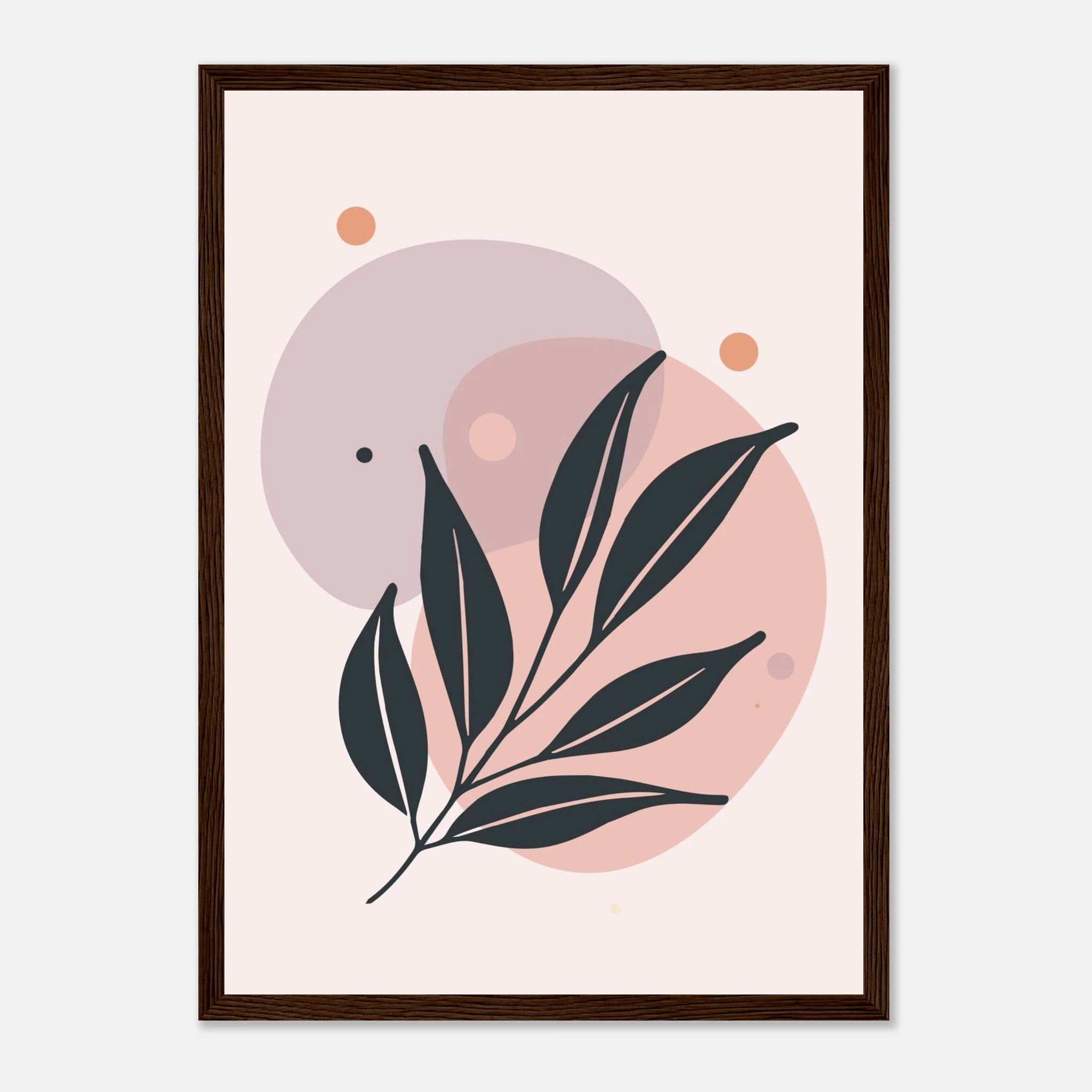 Dark wood frame - Muted Blush Leaves Modern Abstract Wall Art - Jerin