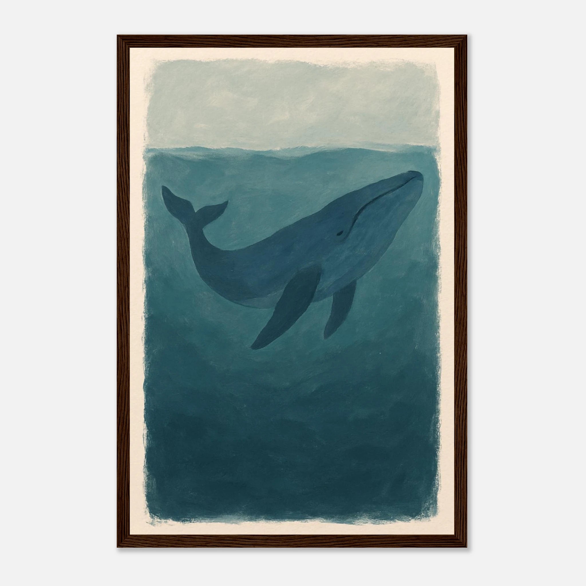 Dark wood frame 30x45 cm 12x18″ - Blue Whale – Gouache-Style Art Print - Play By Print