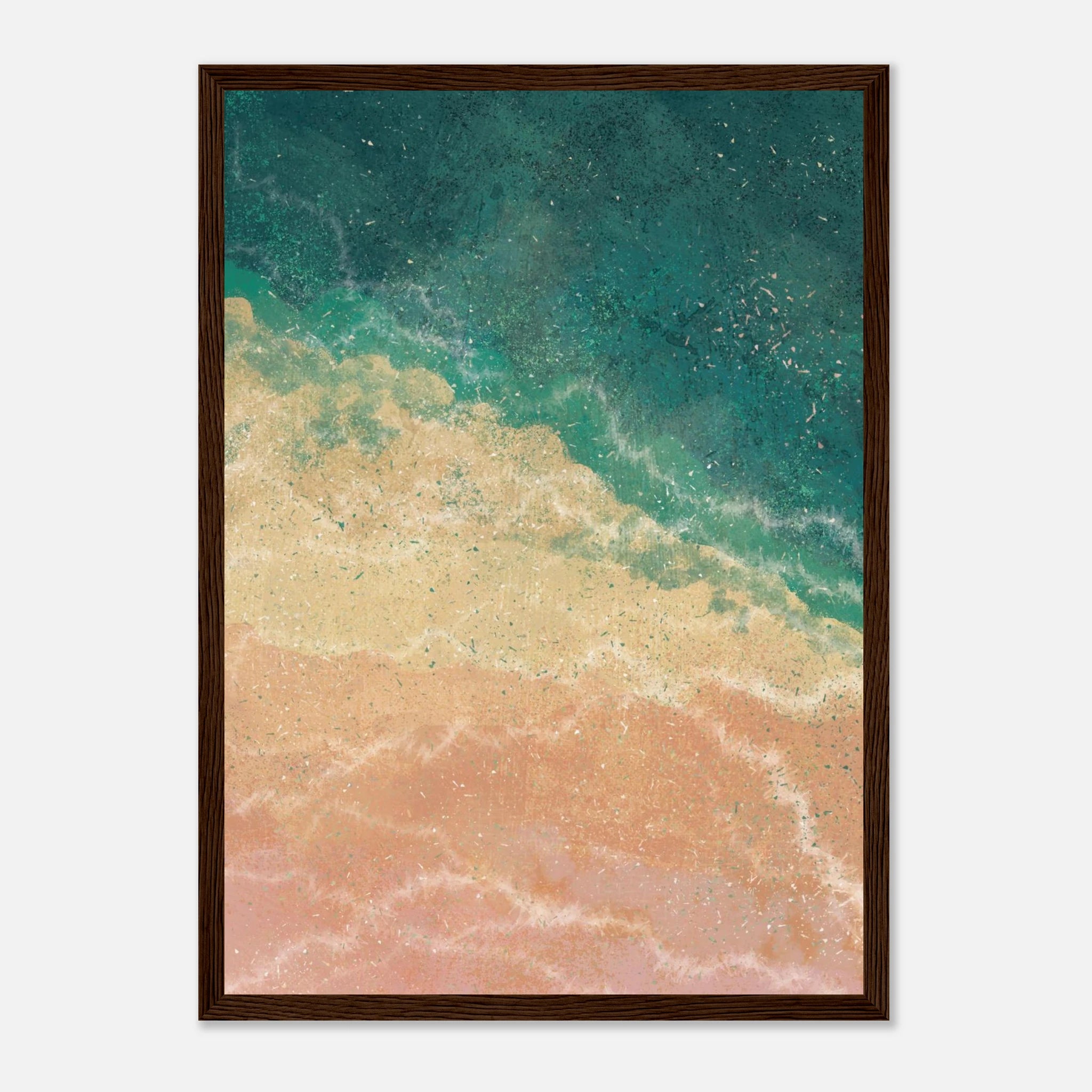 Dark wood frame - Golden Shoreline – Textured Coastal Abstract Print in Teal & Sand - Daisy