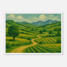 White frame A3 (29.7 x 42 cm) - “Winding Through Green” | Rolling Hills Countryside Print - Play By Print