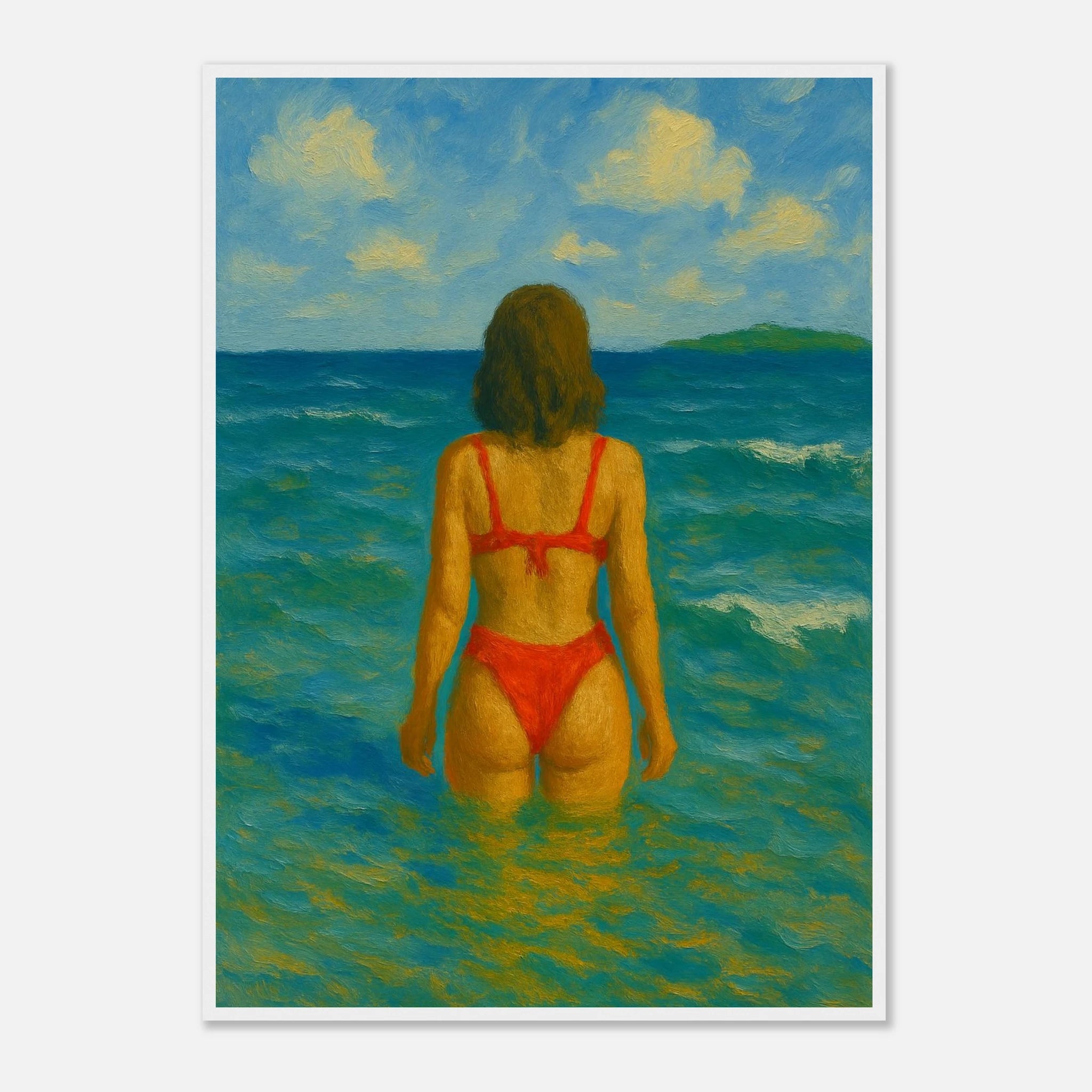 White frame A1 (59.4 x 84.1 cm) - Back to the Horizon | Red Bikini Coastal Wall Art - Play By Print