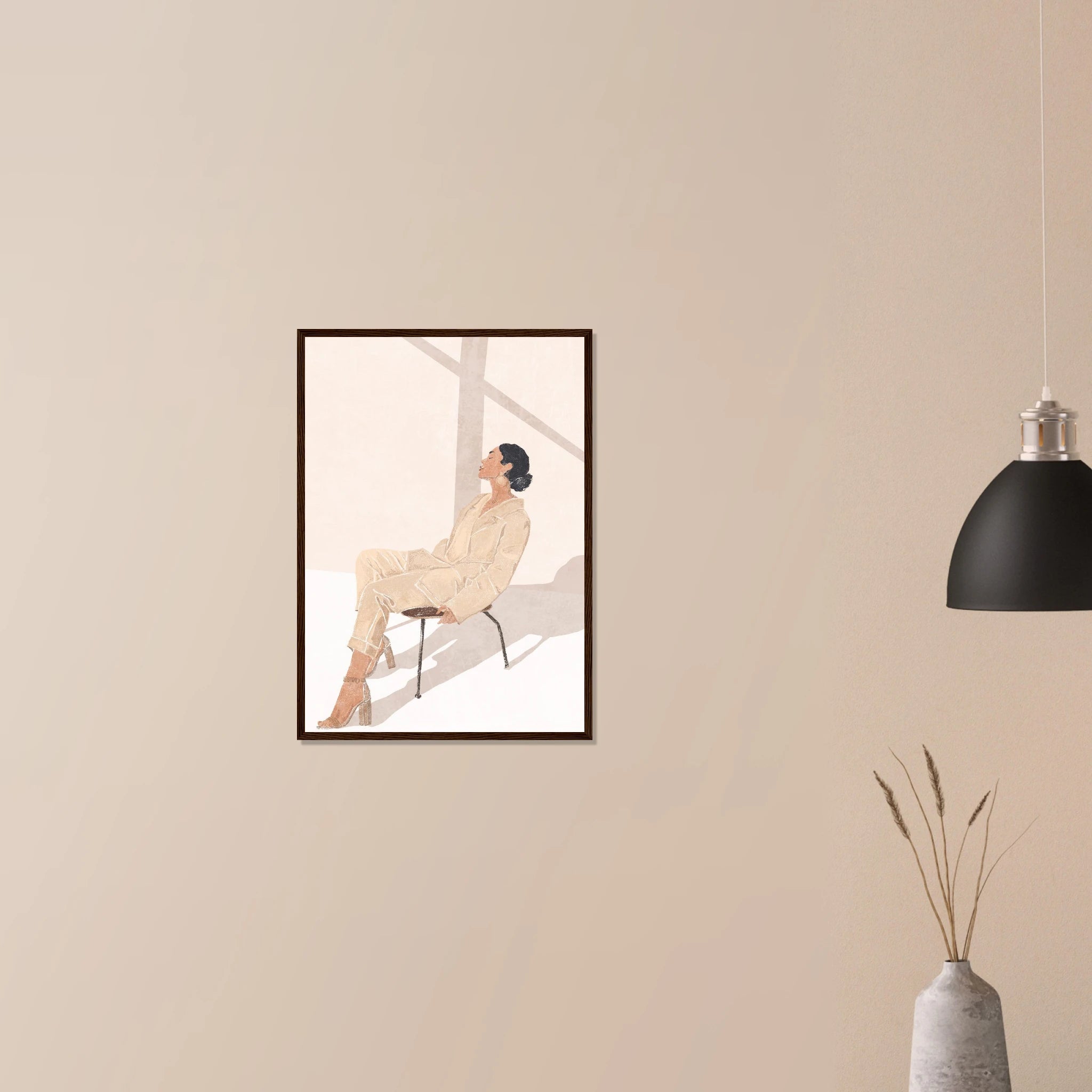 # all-groups - Sunlit Muse – Minimalist Woman in Beige Outfit Wall Art Print - Play By Print