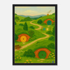 Black frame 50x70 cm 20x28″ - Hillside Hobbiton – New Zealand Hobbit Movie Set Canvas Wall Art - Play By Print
