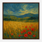 Dark wood frame 50x50 cm 20x20″ - “Whispers in the Wheat” | Dreamy Poppy Field Landscape - Play By Print
