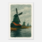 White frame 30x45 cm 12x18″ - Dutch Windmills at Zaandam – Gouache-Style Art Print - Play By Print