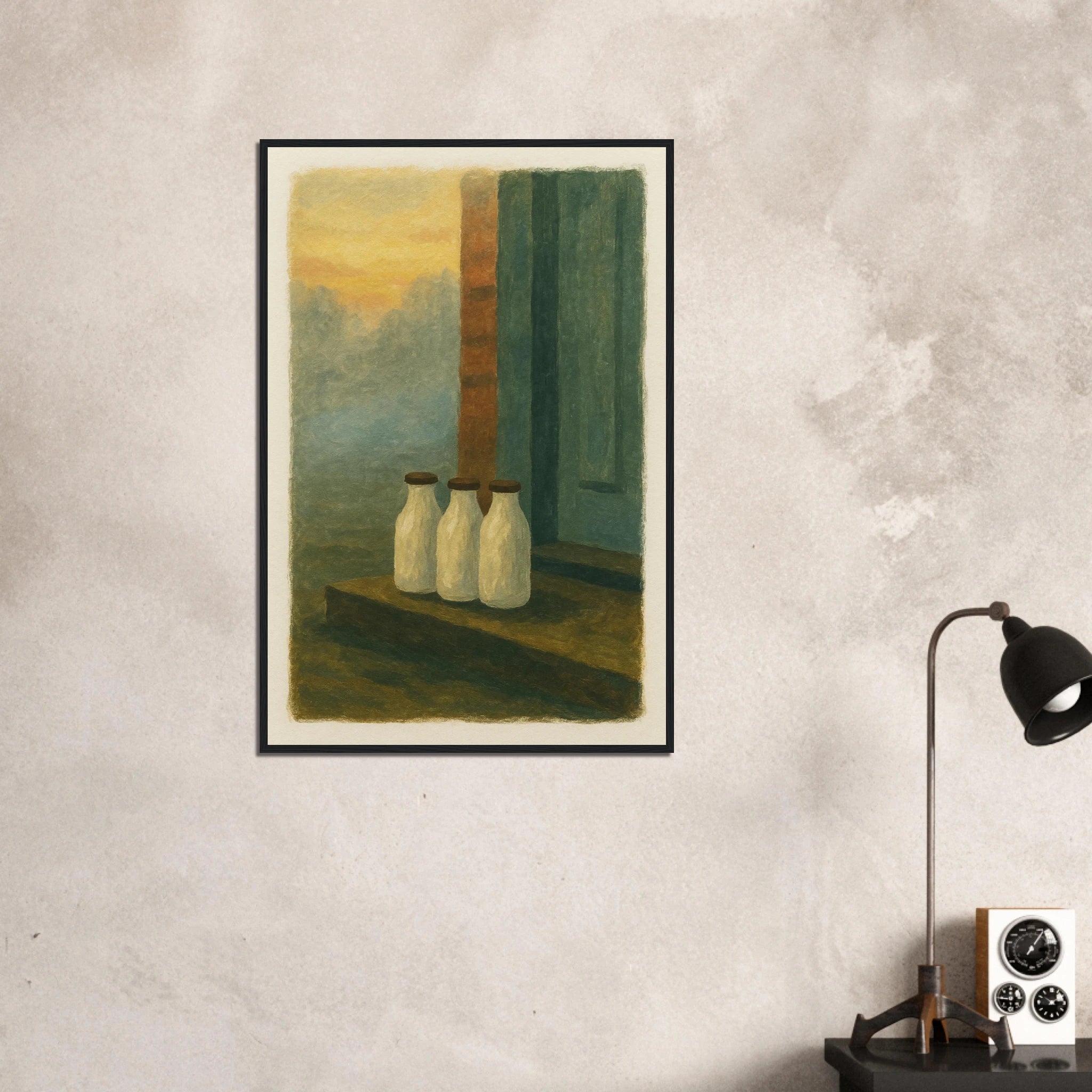 # all-groups - Milk Bottles at Dawn – Gouache Still Life Art Print - Play By Print