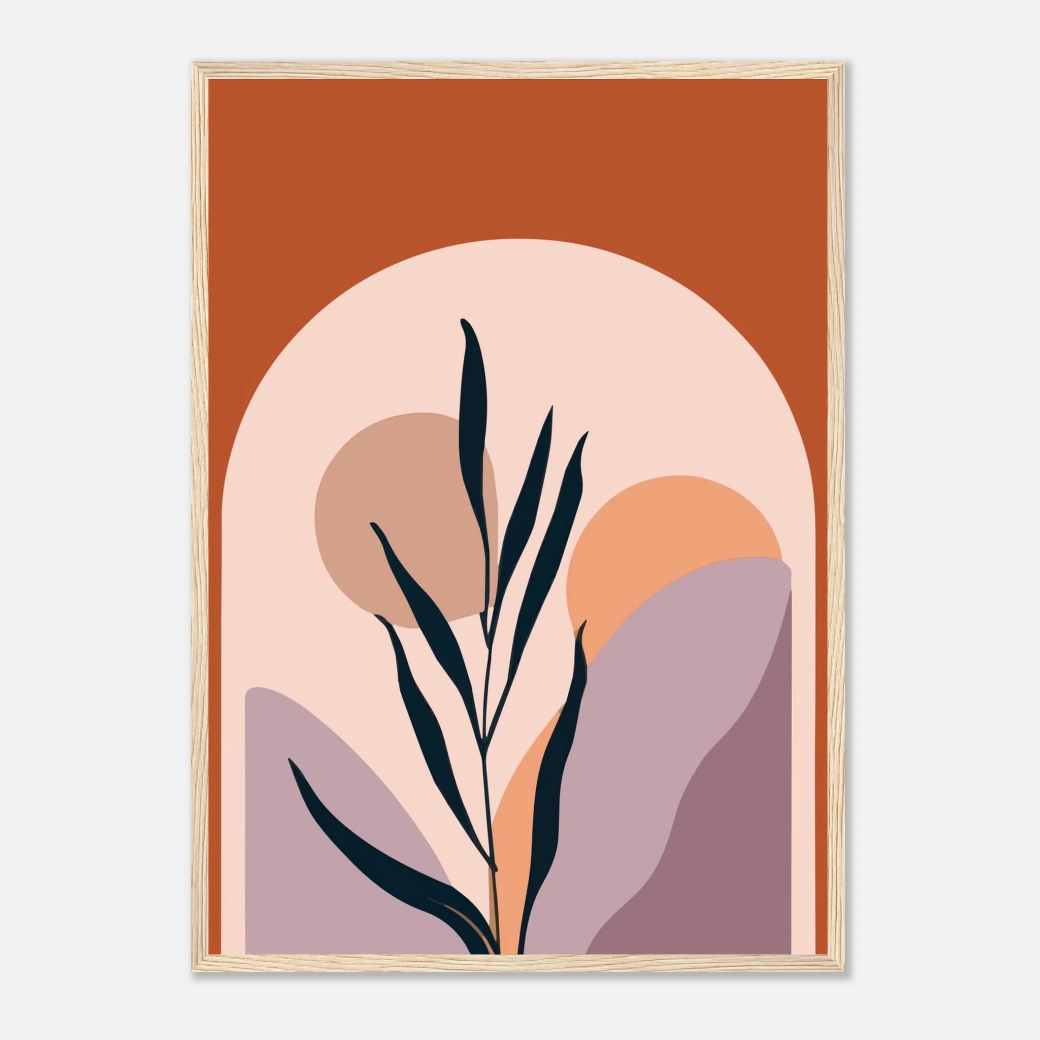 Wood frame A2 (42 x 59.4 cm) - Botanic Sunrise Modern Abstract Wall Art - Jerin