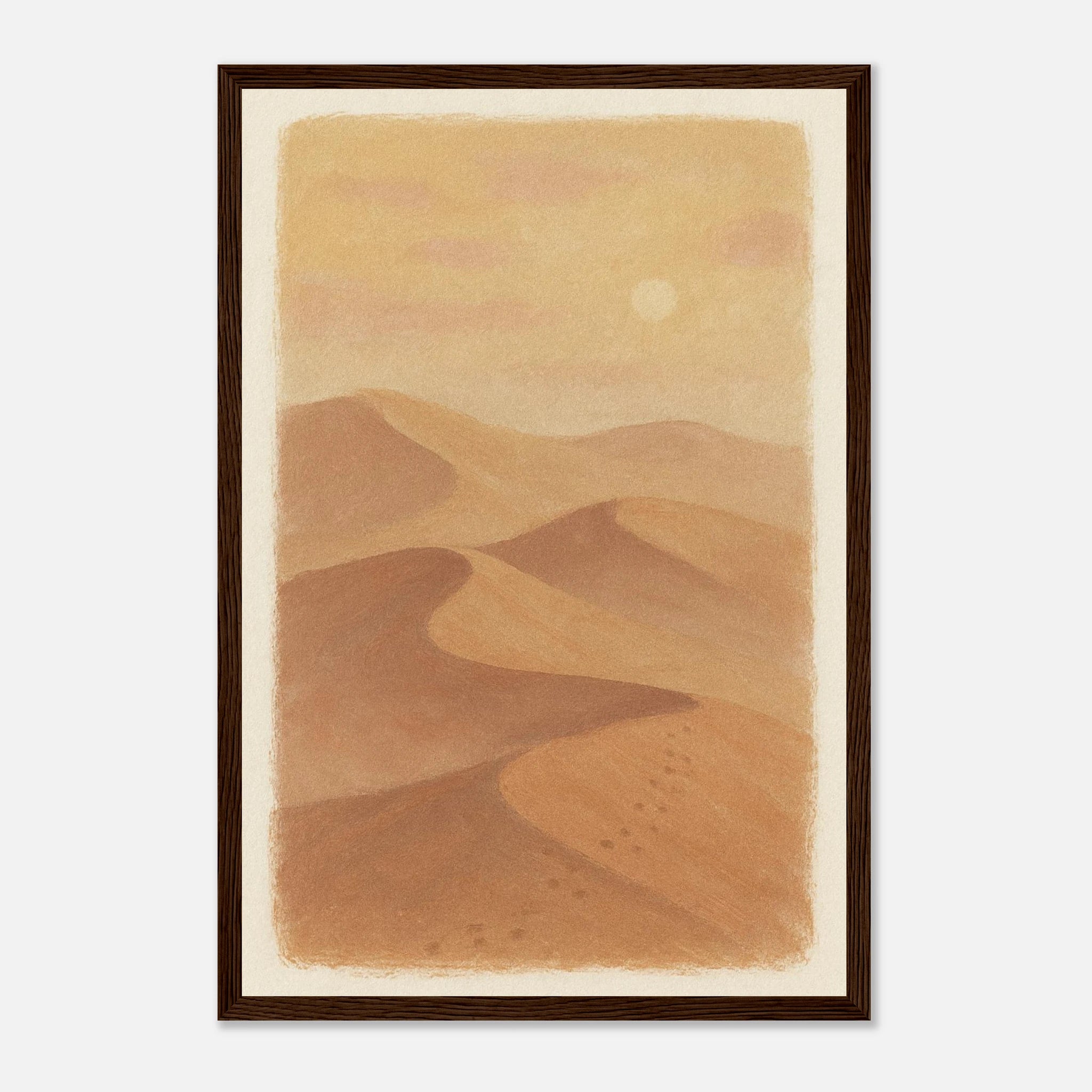 Dark wood frame 30x45 cm 12x18″ - Golden Haze – Soft Desert Dunes Wall Art Print - Play By Print