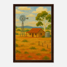 Dark wood frame 40x60 cm 16x24″ - Outback Windmill & Cottage Canvas Wall Art - Play By Print