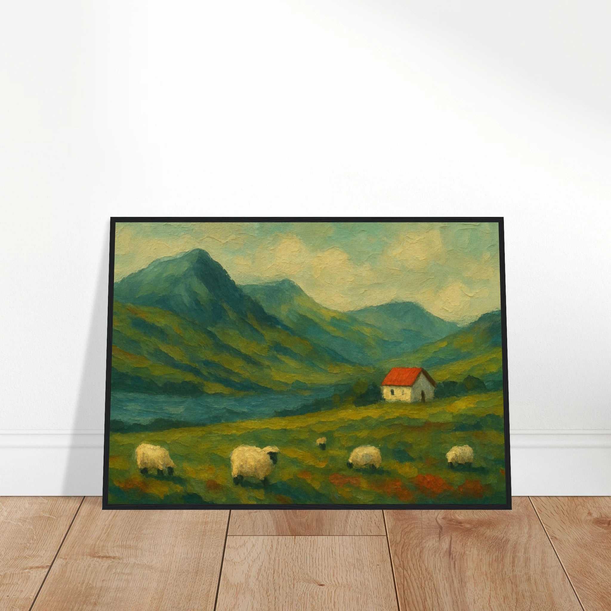 # all-groups - Hillside Haze – Countryside Sheep & Cottage Wall Art Print - Play By Print