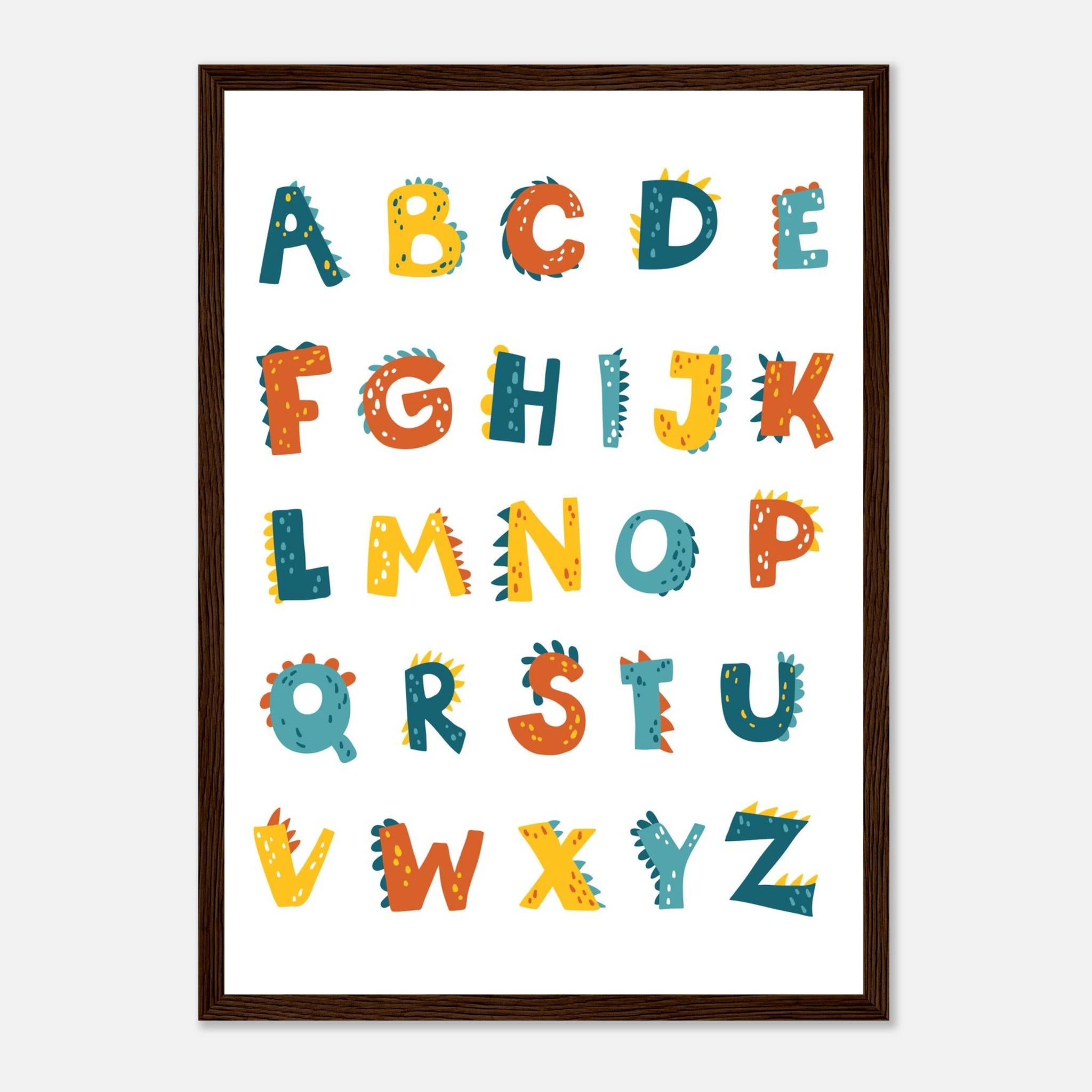 Dark wood frame - Dinosaur Alphabet Poster | A–Z Dino-Themed ABC Print for Kids - CDT