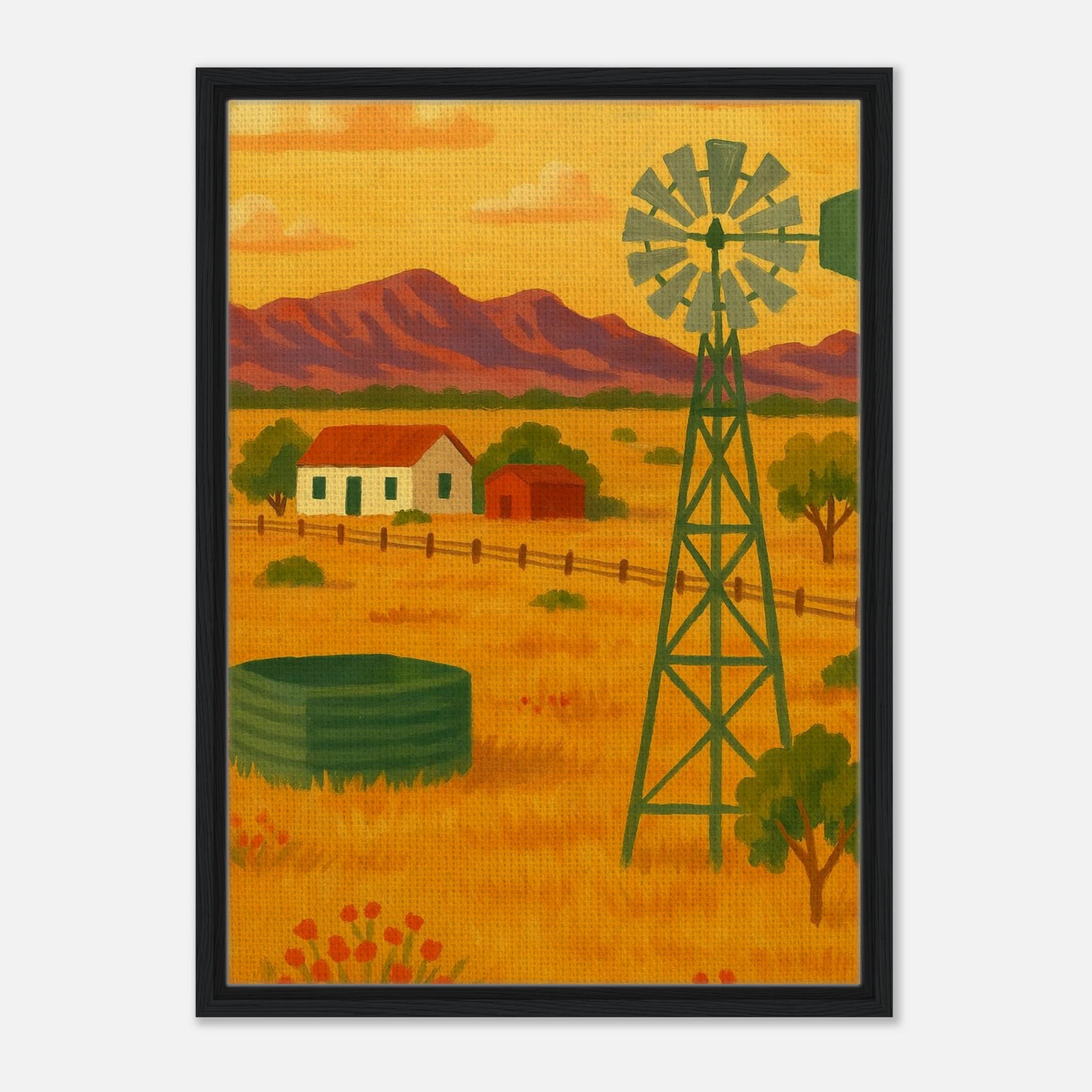 Black frame 50x70 cm 20x28″ - Outback Windmill Landscape Canvas Wall Art - Play By Print