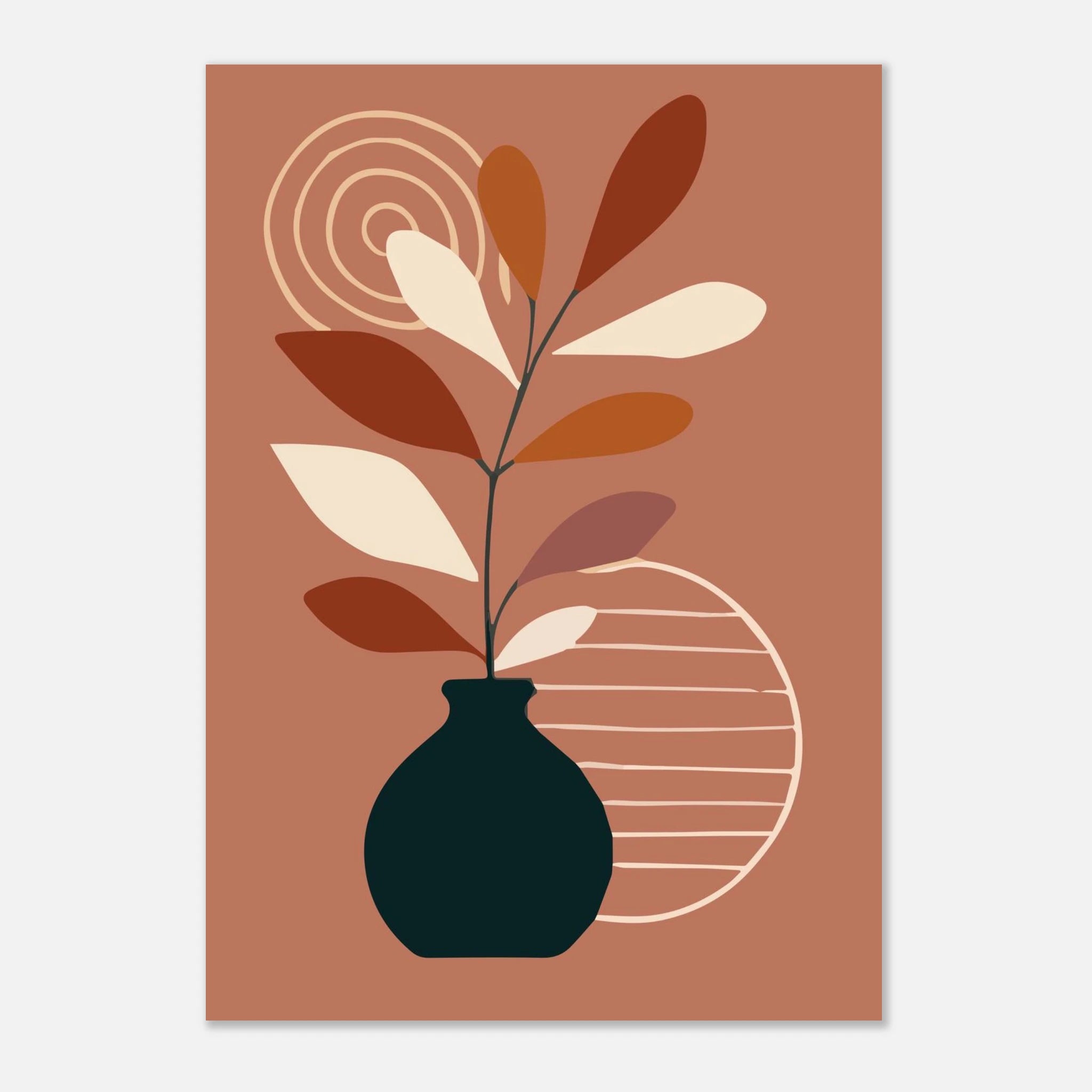 Unframed - Terracotta Vase & Leaf Modern Abstract Wall Art - Jerin