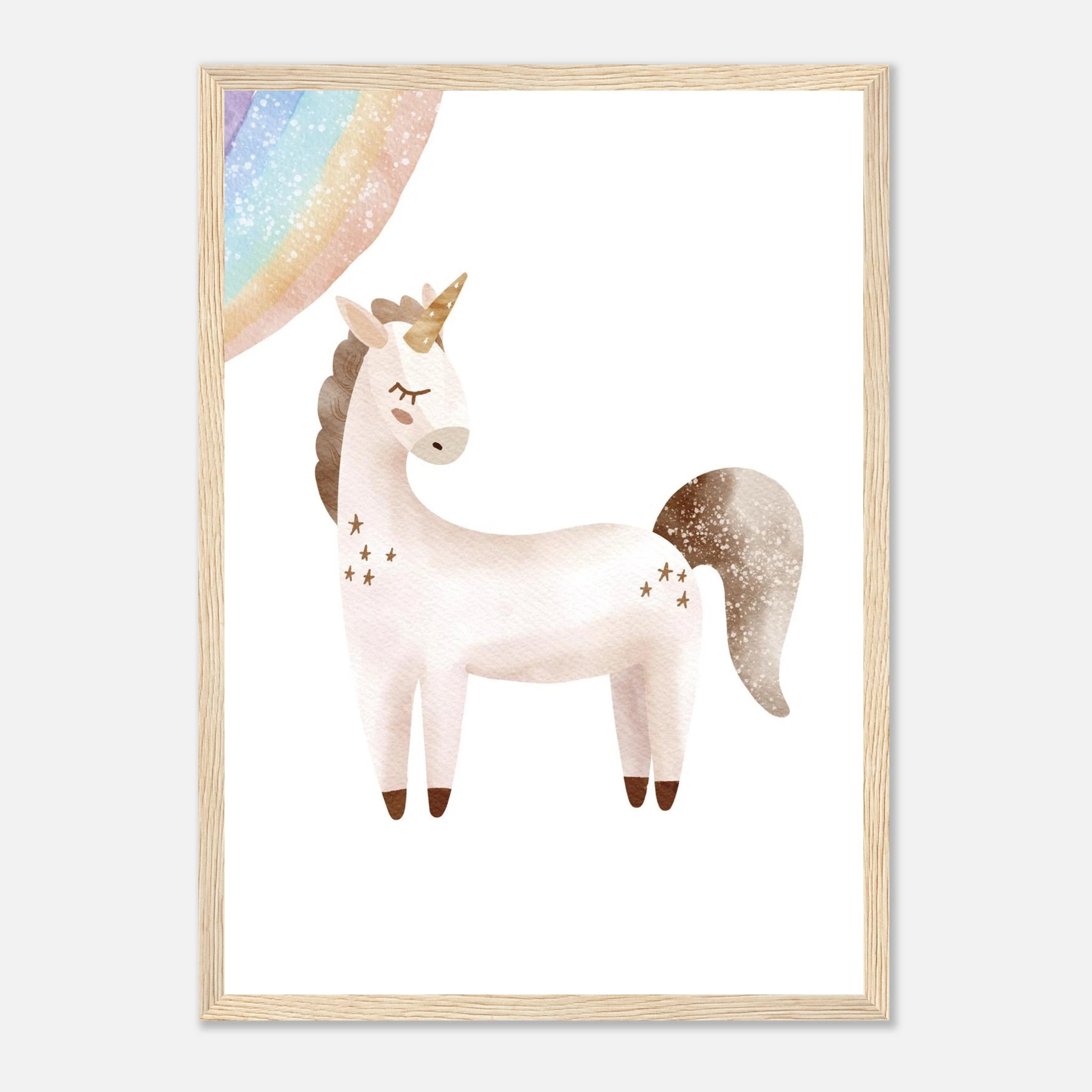 Wood frame - Watercolour Unicorn Turned & Rainbow Wall Art - Olga