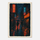 Wood frame 60x90 cm 24x36″ - City Shadows – Rainy Night in Tokyo Neon Alley Print - Play By Print