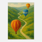 Unframed A2 (42 x 59.4 cm) - Up & Away – Hot Air Balloons Over Green Hills Wall Art Print - Play By Print