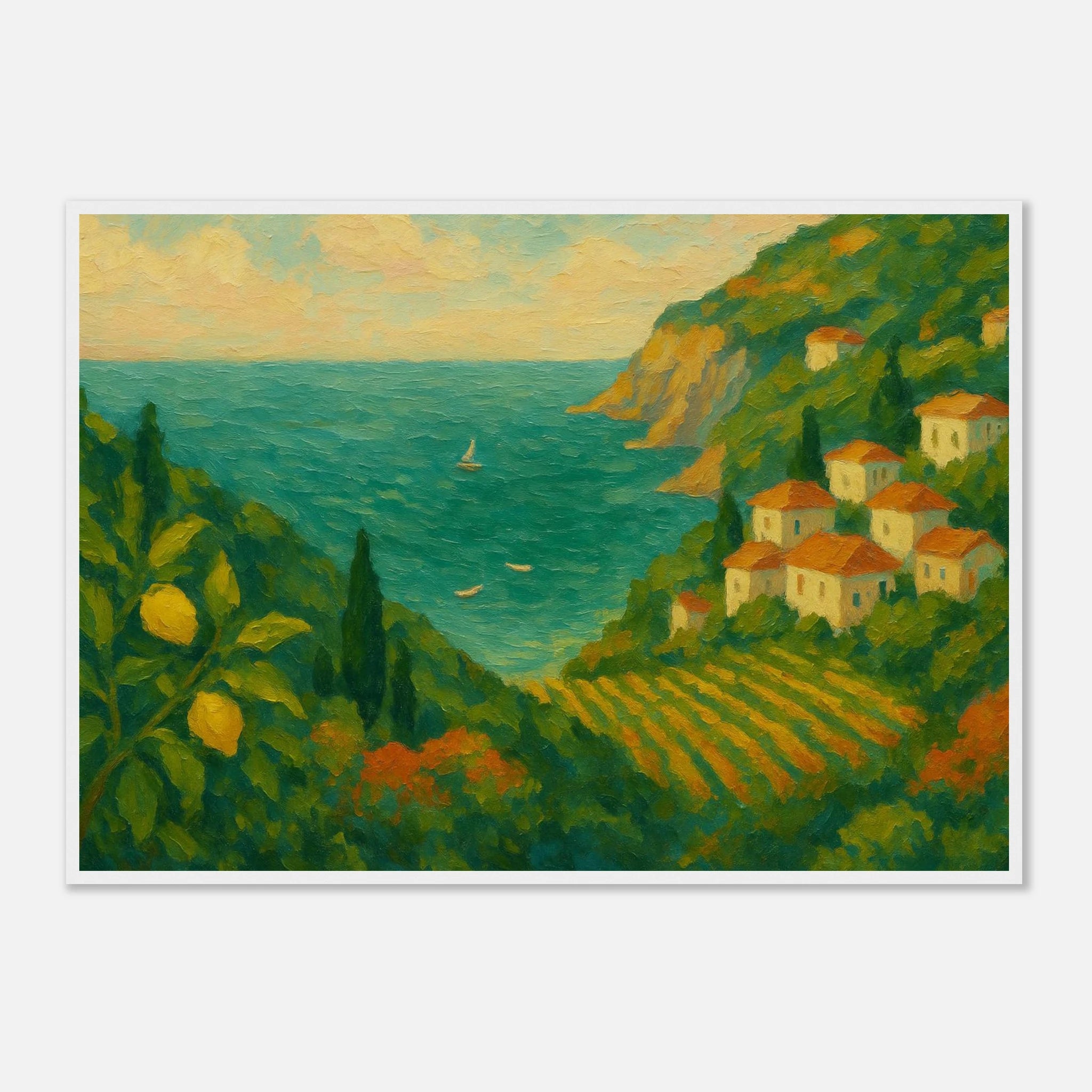 White frame A1 (59.4 x 84.1 cm) - “Lemon Coast Daydream” | Amalfi-Inspired Coastal - Play By Print
