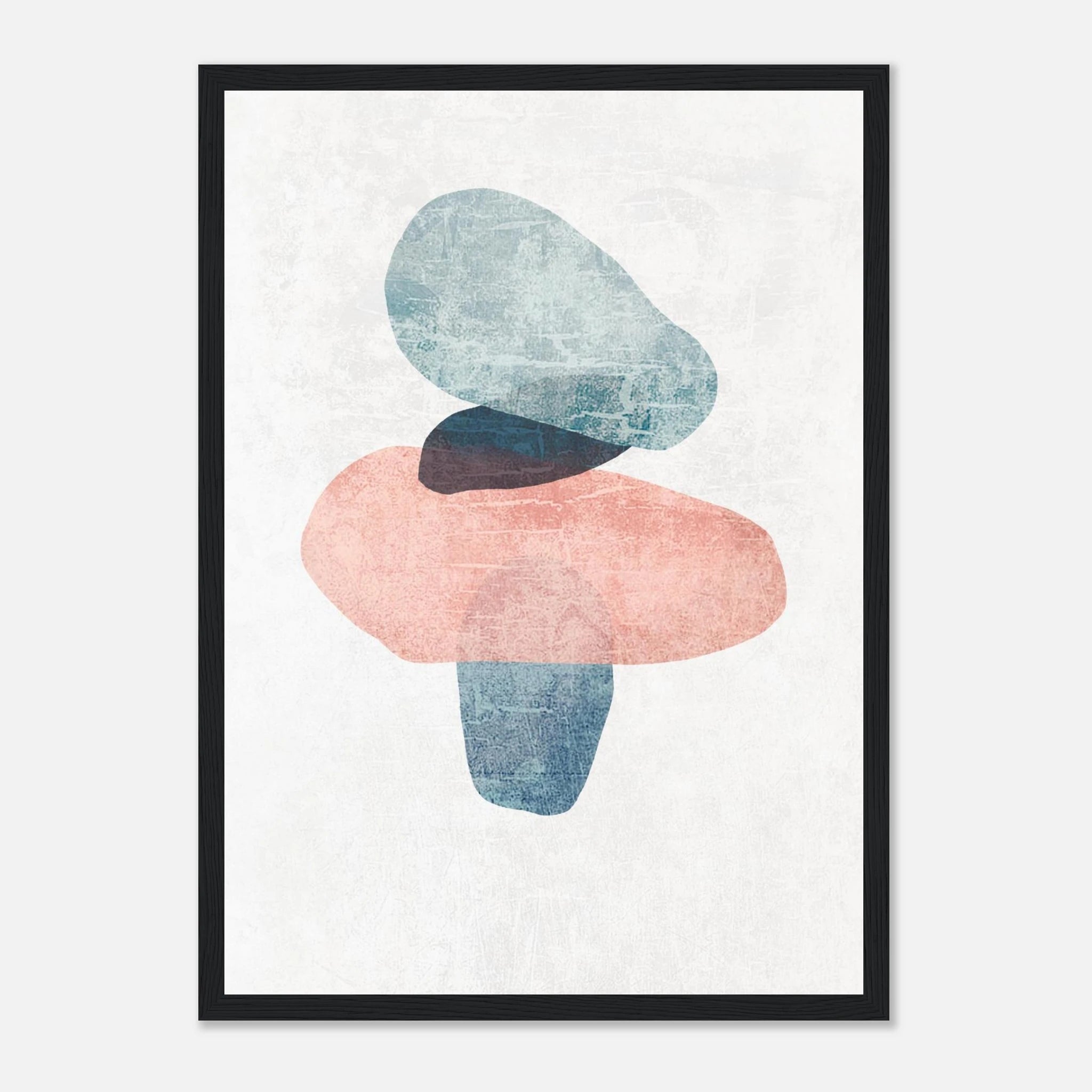 Black frame - Balancing Act – Minimalist Abstract Stone Stack Print in Blue & Blush - Daisy