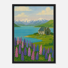 Black frame 50x70 cm 20x28″ - Lake Tekapo Lupins & Church – New Zealand Landscape Canvas Wall Art - Play By Print