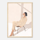 Wood frame - Sunlit Muse – Minimalist Woman in Beige Outfit Wall Art Print - Play By Print