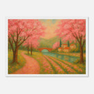 White frame A3 (29.7 x 42 cm) - Spring Cherry Blossom Lane – Pink Blossoms by the River Art Print - Play By Print