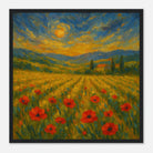 Black frame 40x40 cm 16x16″ - “Golden Hour in the Poppies” | Vibrant Sunset Landscape Art - Play By Print