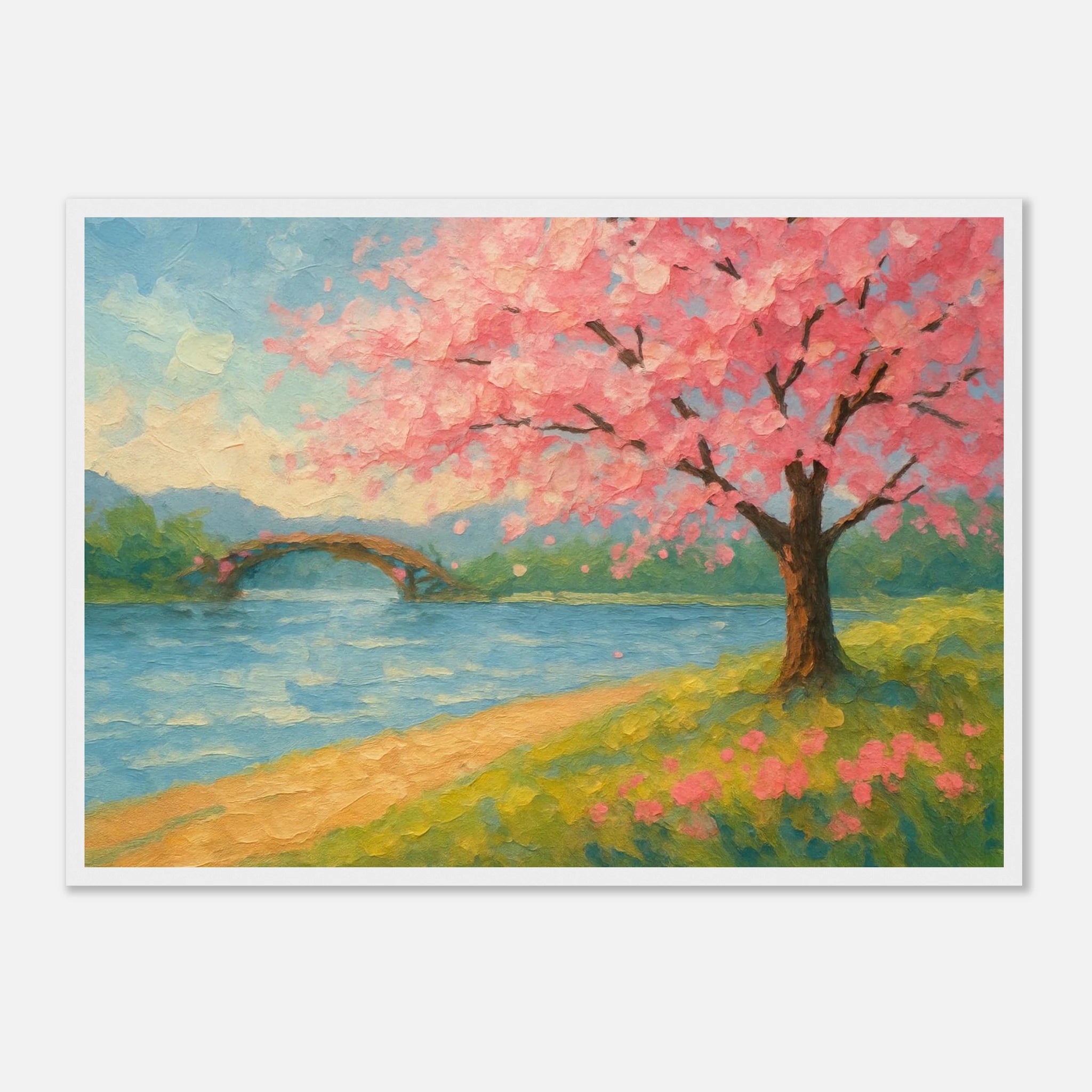 White frame A2 (42 x 59.4 cm) - “Whispers of Spring” | Cherry Blossom Landscape - Play By Print