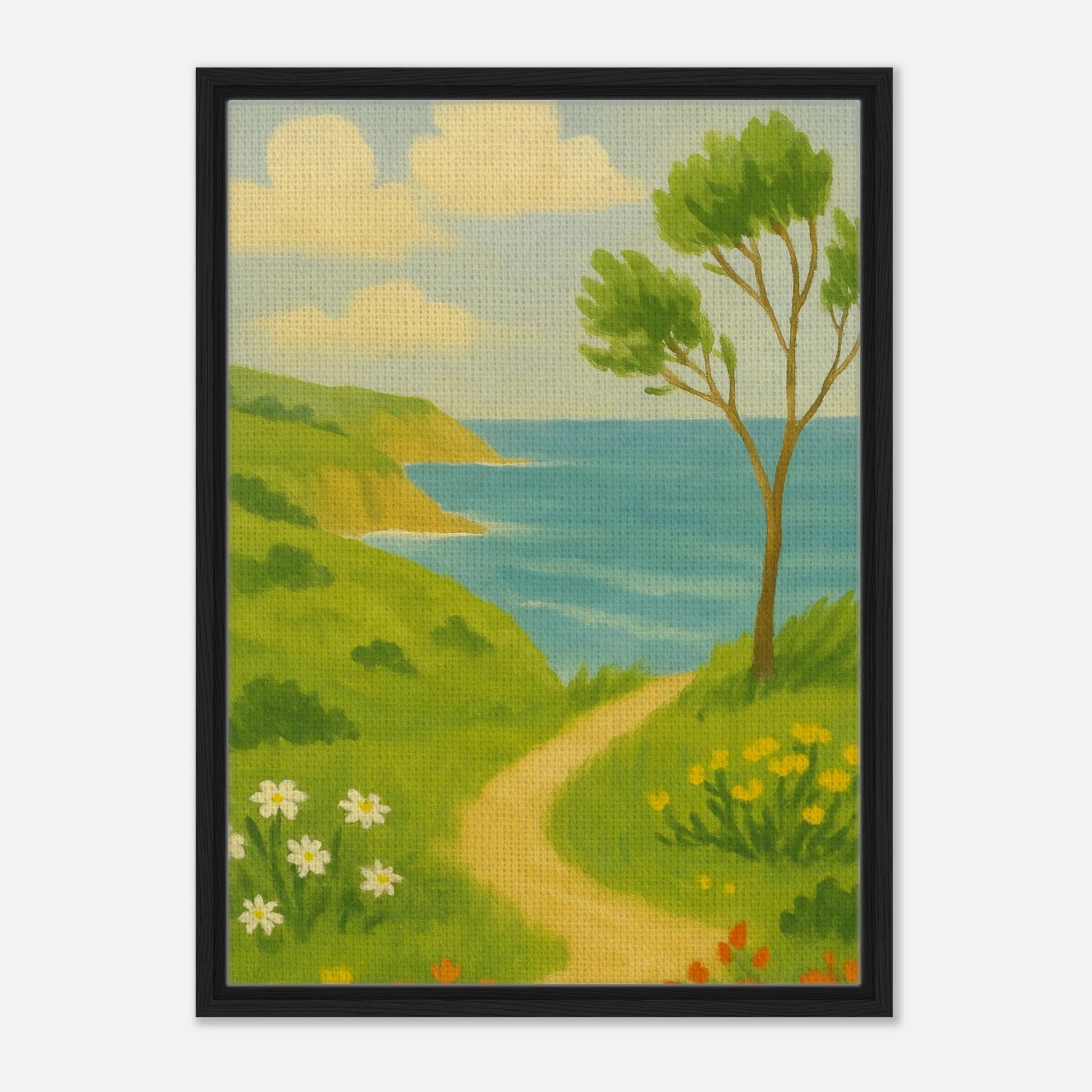 Black frame 50x70 cm 20x28″ - Windy Coastal Walking Path Canvas Wall Art - Play By Print