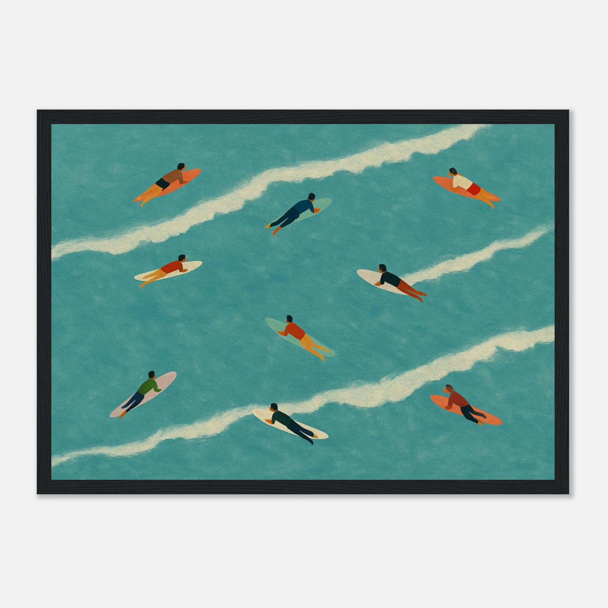 Black frame A3 (29.7 x 42 cm) - “The Paddle Out” Print | Retro Surfer Wall Art - Play By Print