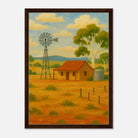 Dark wood frame 50x70 cm 20x28″ - Outback Windmill & Cottage Canvas Wall Art - Play By Print