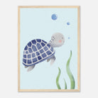Wood frame A3 (29.7 x 42 cm) - Blue Sea Turtle Nursery Print | Watercolour Ocean Animal Wall Art for Kids - Iris