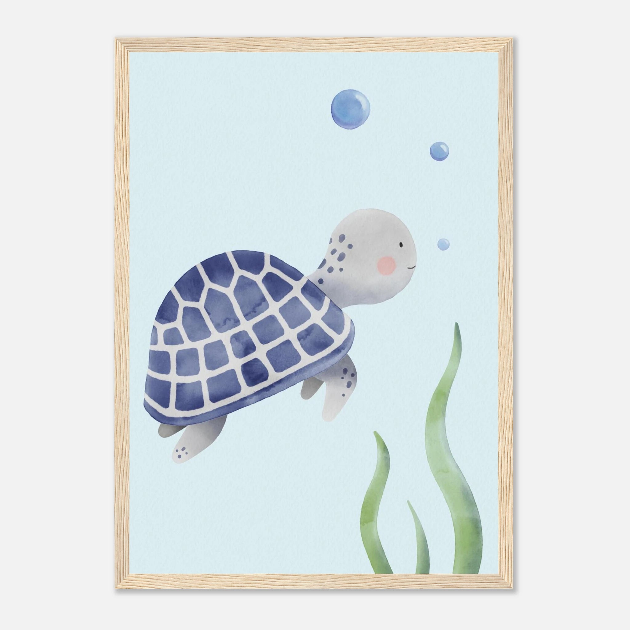 Wood frame A3 (29.7 x 42 cm) - Blue Sea Turtle Nursery Print | Watercolour Ocean Animal Wall Art for Kids - Iris