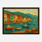 Dark wood frame 21x29.7 cm 8x12" - Harbour Harmony – Mediterranean Village Wall Art Print - Play By Print