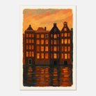 Unframed 60x90 cm 24x36″ - Golden Reflections – Amsterdam Canal Houses at Sunset Wall Art Print - Play By Print